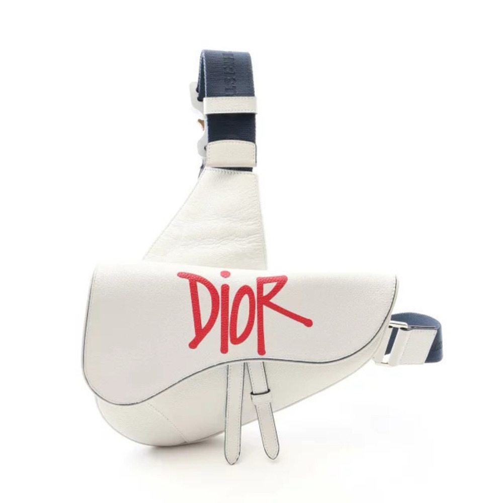 Christian Dior Saddle Waist Bag Body Leather White Navy Blue Red